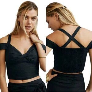 Anthropologie Maeve Black Linen Crop Top